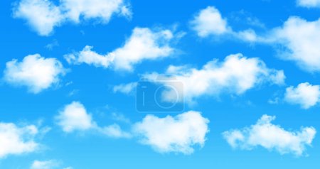 Sonniger Tag Hintergrund, blauer Himmel mit weißen Kumuluswolken, natürlicher Sommer oder Frühling Hintergrund mit perfekten heißen Tag Wetter Illustration