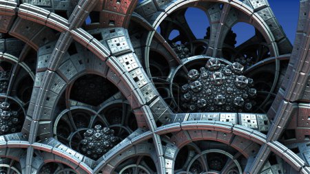 Foto de Fondo azul plateado abstracto, estructuras metálicas y construcciones diseño abstracto, ilustración en 3D - Imagen libre de derechos