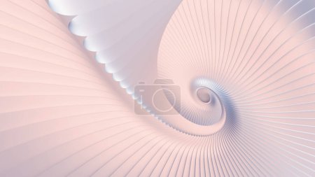 Foto de Fondo abstracto, patrón de rayas onduladas de color perla 3d, interesante espiral arquitectónico mínimo fondo de pantalla, ilustración de renderizado 3D. - Imagen libre de derechos