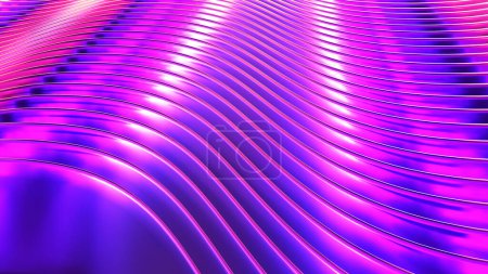 Foto de Fondo de metal púrpura, rayas 3d patrón ondulado, fondo de pantalla metálico abstracto elegante, ilustración de renderizado. - Imagen libre de derechos