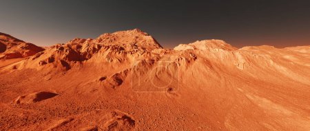 Photo for Mars landscape, 3d render of imaginary mars planet terrain, orange red eroded mars surface, science fiction illustration. - Royalty Free Image