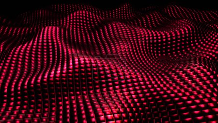 Foto de Fondo de mosaico rojo oscuro, ondas 3d de formas cuadradas de metal, tecnología abstracta papel pintado moderno, ilustración dinámica de renderizado 3d. - Imagen libre de derechos