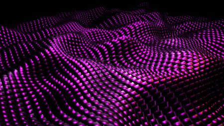Foto de Fondo de mosaico púrpura oscuro, ondas 3d de formas cuadradas de metal, tecnología abstracta papel pintado moderno, ilustración dinámica de renderizado 3d - Imagen libre de derechos