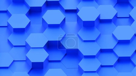 Téléchargez les photos : Fond géométrique hexagones bleus, fond d'écran motif nid d'abeille minimal, illustration de rendu 3d. - en image libre de droit