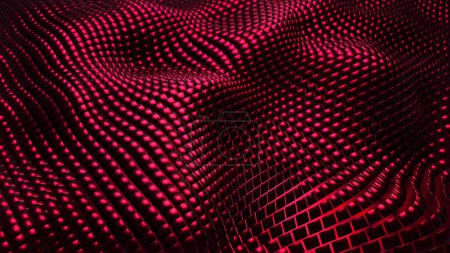 Foto de Fondo de mosaico rojo oscuro, ondas 3d de formas cuadradas de metal, tecnología abstracta papel pintado moderno, ilustración dinámica de renderizado 3d. - Imagen libre de derechos