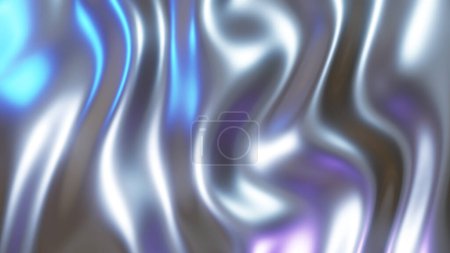 Téléchargez les photos : Fond d'ondes chromées liquides, texture métallique brillante et lustrée, illustration de rendu 3D soyeuse. - en image libre de droit