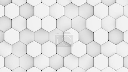 Téléchargez les photos : Fond géométrique 3D abstrait, formes hexagones gris blanc, motif nid d'abeille 3D rendre illustration. - en image libre de droit