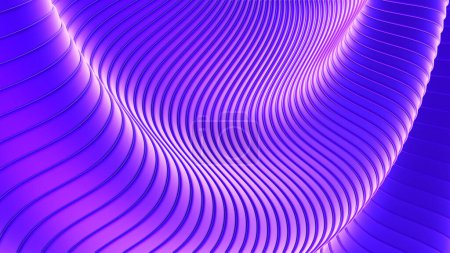 Téléchargez les photos : Fond abstrait, motif de rayures ondulées de couleur pourpre 3d, intéressant fond d'écran architectural en spirale minimal, illustration de rendu 3D. - en image libre de droit