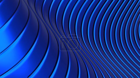Foto de Fondo abstracto, patrón de rayas onduladas de color azul 3d, interesante papel pintado a rayas, ilustración de renderizado 3D. - Imagen libre de derechos