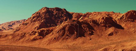 Photo for Mars landscape, 3d render of imaginary mars planet terrain, science fiction illustration. - Royalty Free Image