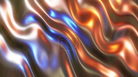 Photo for Liquid chrome waves background, shiny texture of metallic pattern with reflected multicolored lights, silky 3D render illustration. - Royalty Free Image