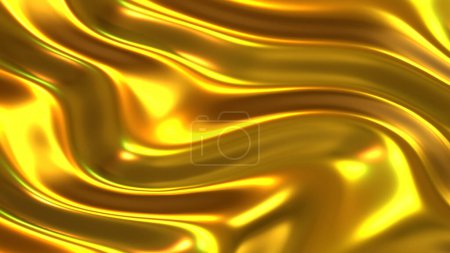 Foto de Fondo de ondas de oro líquido, textura de patrón dorado de metal brillante y brillante, ilustración de renderizado 3D sedoso. - Imagen libre de derechos