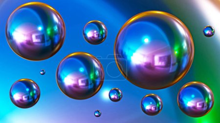 Téléchargez les photos : Shiny colored balls abstract background, 3d purple blue metallic glossy spheres as desktop wallpaper, 3D render illustration. - en image libre de droit