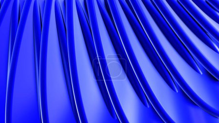 Téléchargez les photos : Fond abstrait, motif de rayures ondulées de couleur bleue 3d, papier peint rayé intéressant, illustration de rendu 3D. - en image libre de droit