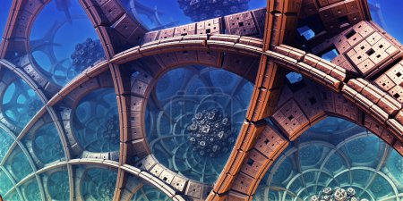 Photo for Abstract fantastic shapes of ancient civilization architecture and structures, fictional sci fi background, 3D render illustration. - Royalty Free Image