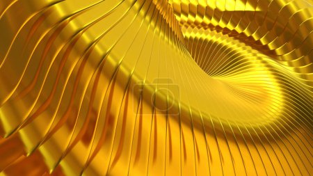 Téléchargez les photos : Fond d'écran en or rayures motif ondulé 3d, élégant papier peint motif rayé abstrait, rendre l'illustration. - en image libre de droit