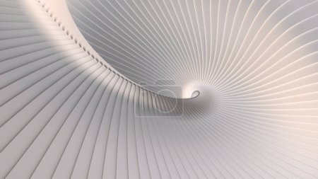 Téléchargez les photos : Abstrait fond blanc, motif rayures ondulées gris 3d, intéressant fond d'écran architectural spirale minimale, illustration de rendu 3D. - en image libre de droit