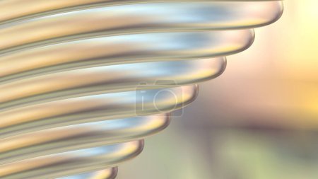 Photo for Abstract background, 3d iridescence and shimmering gold wavy stripes pattern, interesting striped metallic golden wallpaper, 3D render illustration. - Royalty Free Image
