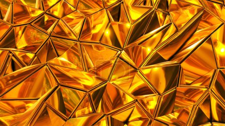 Photo for Gold mosaic background, shiny metal  polygons abstract pattern, triangle shapes golden metallic wallpaper design, 3d render illustration - Royalty Free Image