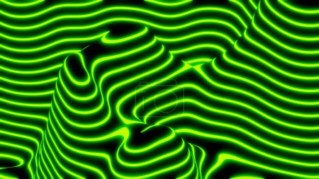 Photo for Abstract neon glowing background, 3D green lines  on black, interesting striped modern technology and science design, 3D render illustration. - Royalty Free Image