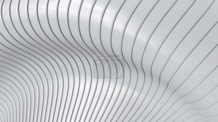 Foto de Fondo abstracto, patrón de rayas onduladas grises blancas 3d, interesante fondo de pantalla 3D rayado, ilustración de renderizado. - Imagen libre de derechos