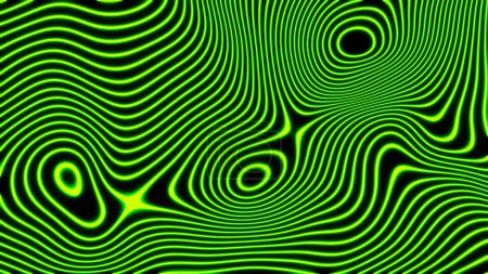 Foto de Fondo resplandeciente de neón abstracto, líneas verdes 3D en negro, interesante tecnología moderna a rayas y diseño de ciencia, ilustración de renderizado 3D. - Imagen libre de derechos