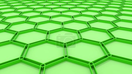 Foto de Fondo geométrico de hexágonos verdes, fondo de pantalla de patrón de panal mínimo, ilustración de renderizado 3d. - Imagen libre de derechos
