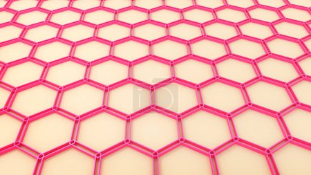 Téléchargez les photos : Fond géométrique hexagones roses, fond d'écran motif nid d'abeille minimal, illustration de rendu 3d. - en image libre de droit