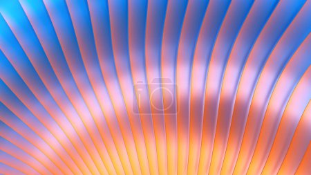 Foto de Fondo metálico abstracto 3d, patrón rayado azul naranja brillante y brillante, interesante espiral de metal cromado fondo rayas lustrosas, ilustración de renderizado 3D. - Imagen libre de derechos