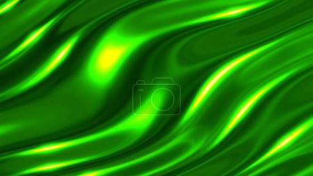 Photo for Liquid chrome waves background, shiny and lustrous green metal pattern texture, silky 3D render illustration. - Royalty Free Image