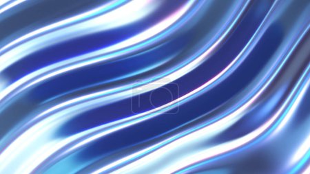 Foto de Fondo abstracto de tela de gradiente ondulado cromado iridiscente, textura de lámina olográfica ultravioleta, superficie líquida, ondulaciones, reflexión metálica. ilustración de renderizado 3d. - Imagen libre de derechos