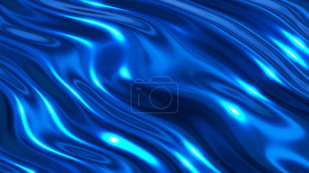 Foto de Fondo de ondas cromadas líquidas, textura de patrón de metal azul brillante y brillante, ilustración de renderizado 3D sedoso. - Imagen libre de derechos