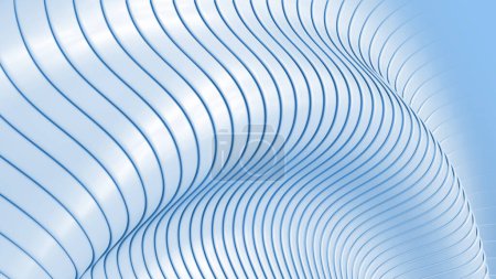 Foto de Fondo abstracto, patrón de rayas onduladas azules blancas 3d, interesante fondo de pantalla 3D rayado, ilustración de renderizado. - Imagen libre de derechos