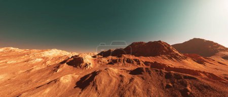 Foto de Planeta marte ilustración, naranja rojo erosionado marte superficie, ciencia ficción 3D renderizado ilustración fondo. - Imagen libre de derechos