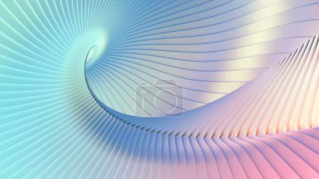 Foto de Fondo de rayas iridiscentes abstracto, patrón de rayas onduladas, interesante espiral arquitectónico mínimo fondo de pantalla, ilustración de renderizado 3D. - Imagen libre de derechos