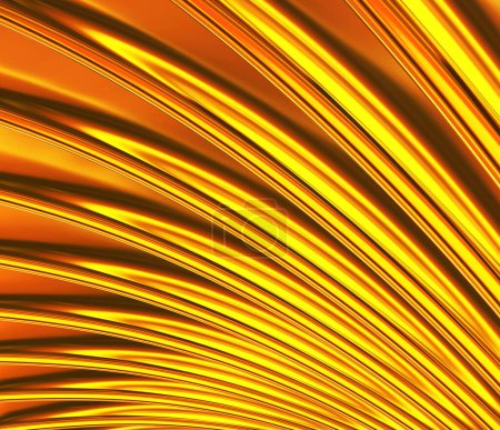 Foto de Fondo abstracto, patrón de rayas onduladas de metal de oro 3d, interesante fondo de pantalla 3D rayado, ilustración de renderizado. - Imagen libre de derechos