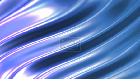 Téléchargez les photos : Tissu gradient ondulé chromé irisé fond abstrait, texture holographique ultraviolette, surface liquide, ondulations, réflexion métallique. Illustration de rendu 3D - en image libre de droit