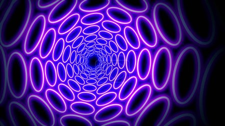 Foto de Fondo futurista abstracto, 3D rosa azul neón luces círculos túnel, sci fi render ilustración - Imagen libre de derechos