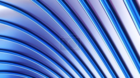 Foto de Fondo abstracto, patrón de rayas onduladas de metal azul 3d, interesante fondo de pantalla 3D rayado, ilustración de renderizado - Imagen libre de derechos