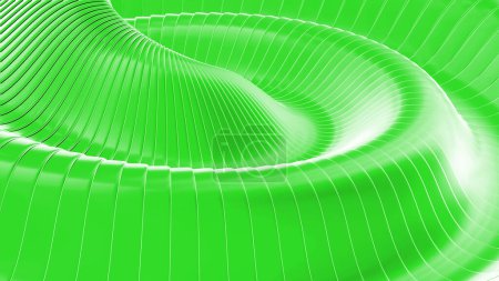 Téléchargez les photos : Fond abstrait, motif de rayures ondulées vertes 3d, papier peint 3D rayé intéressant, illustration de rendu. - en image libre de droit