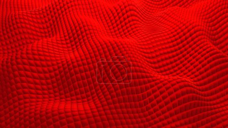 Téléchargez les photos : Fond mosaïque rouge, ondes 3D de formes carrées, technologie abstraite fond moderne, illustration de rendu 3D - en image libre de droit