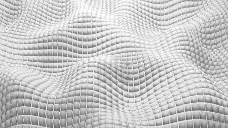 Téléchargez les photos : Fond mosaïque blanche, ondes 3D de formes carrées, technologie abstraite toile de fond moderne, illustration de rendu 3D. - en image libre de droit