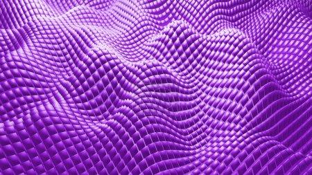 Téléchargez les photos : Fond mosaïque violet, ondes 3D de formes carrées, technologie abstraite toile de fond moderne, illustration de rendu 3D. - en image libre de droit