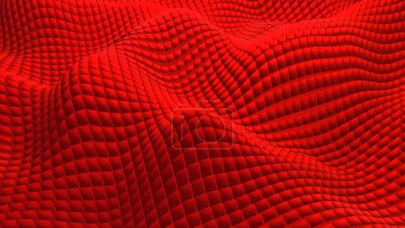 Téléchargez les photos : Fond mosaïque rouge, ondes 3D de formes carrées, technologie abstraite fond moderne, illustration de rendu 3D. - en image libre de droit