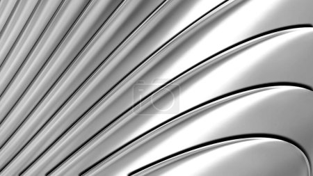 Téléchargez les photos : Fond abstrait, motif de rayures ondulées argentées 3d, intéressant fond d'écran chromé métallique rayé, illustration de rendu 3D. - en image libre de droit