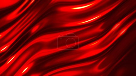 Téléchargez les photos : Fond d'ondes chromées liquides, texture métallique rouge brillant et brillant, illustration de rendu 3D soyeuse. - en image libre de droit