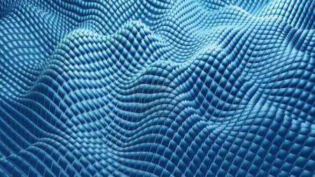 Téléchargez les photos : Fond mosaïque bleu, ondes 3D de formes carrées, technologie abstraite fond moderne, illustration de rendu 3D. - en image libre de droit