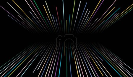 Téléchargez les illustrations : Abstract 3d dynamic background, cosmic hyper speed striped pattern on black, hyperspace tunner with laser beams, vector illustration. - en licence libre de droit