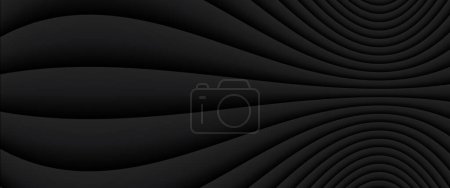 Téléchargez les illustrations : Black striped pattern background, 3d lines design, abstract symmetrical minimal dark gray background for business presentation, vector illustration - en licence libre de droit