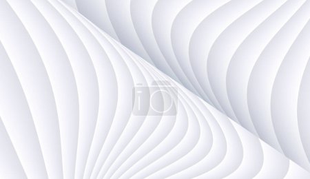 Téléchargez les illustrations : White striped pattern background 3d lines pattern design, abstract architecture minimal white grey backdrop for business presentation, vector illustration - en licence libre de droit